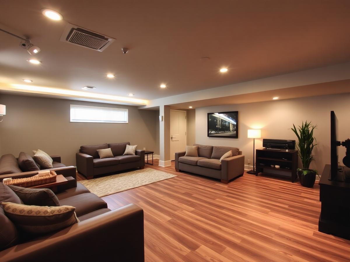 Finished basement remodel with recessed lighting by Canton Construction